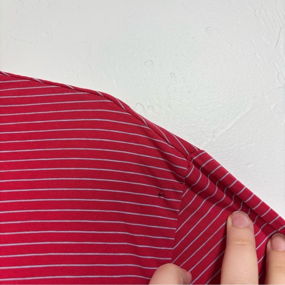 Johnnie-O Hangin' Out Red Striped Polo Short Sleeve Men's Large Shirt HOLE FLAW - Picture 3 of 11